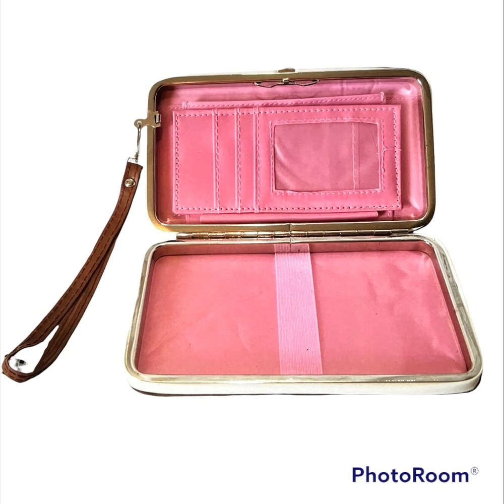 NIB WOMEN'S BROWN W/IVORY TRIM WRISTLET WALLET - Picture 2 of 13